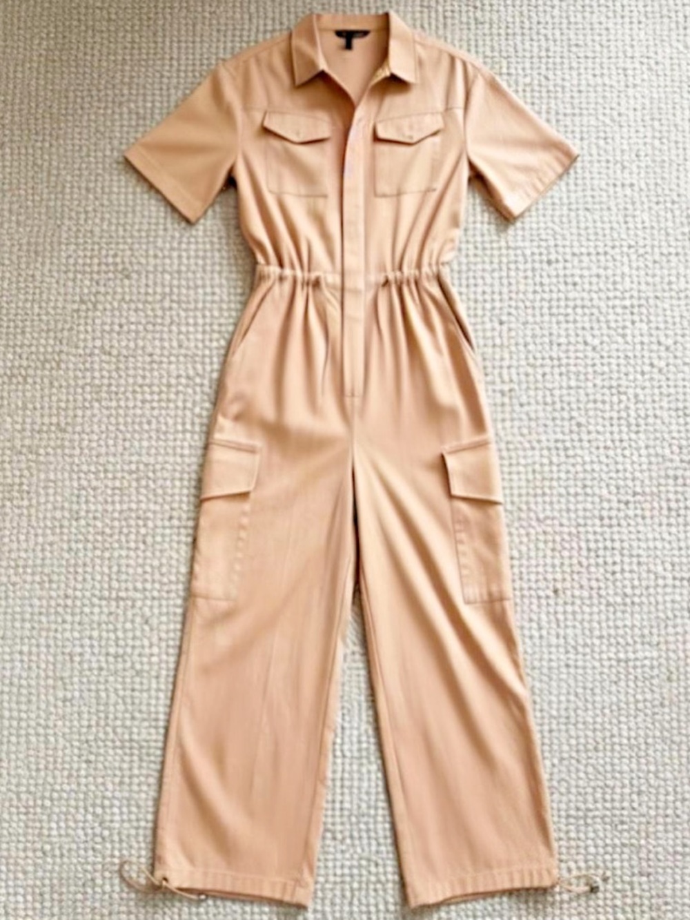 Zara‎ Utility Cotton Jumpsuit Cargo Snap Peach Size Small - Picture 4 of 11